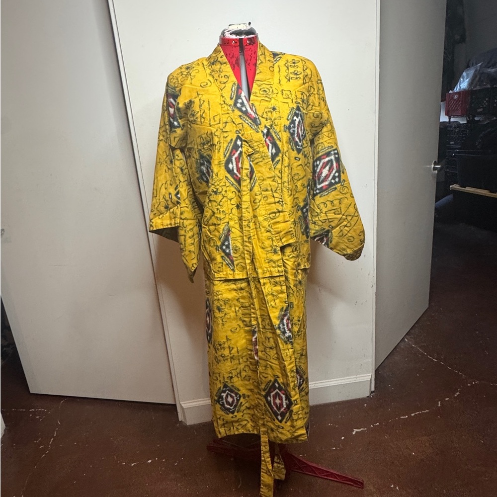 Yellow Patterned Women's Kimono Robe